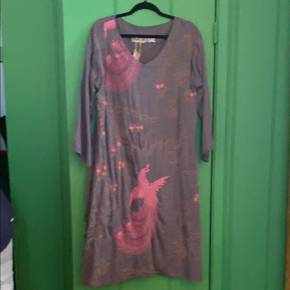 BEAUTIFUL Magnolia Pearl high low dress-tunic with embroidered dragons